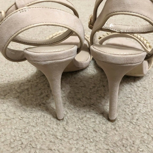 Sandro Paris NEW Suede Stiletto Sandals Nude FR 40 US 9 Chain Ankle Strap Heels. - Picture 6 of 8